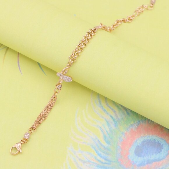 "Elegant Rose Gold Plated Bee Charm Bracelet with Dual Chain Design, XPBL0923 - Picture 2 of 13